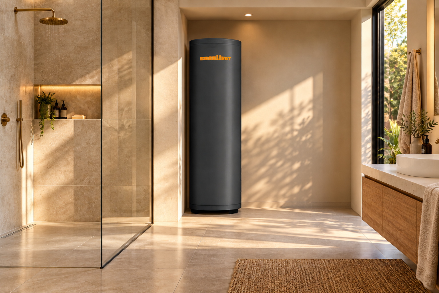 GOODHEAT ванна бөлмесінің жанындағы үйдегі коммуналдық шұңқырдағы бөлек ыстық су ыдысы
