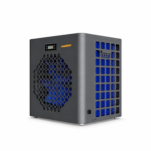 Mini toplotna črpalka za bazen R32 s sprednjo ventilatorsko rešetko in modro stransko tuljavo