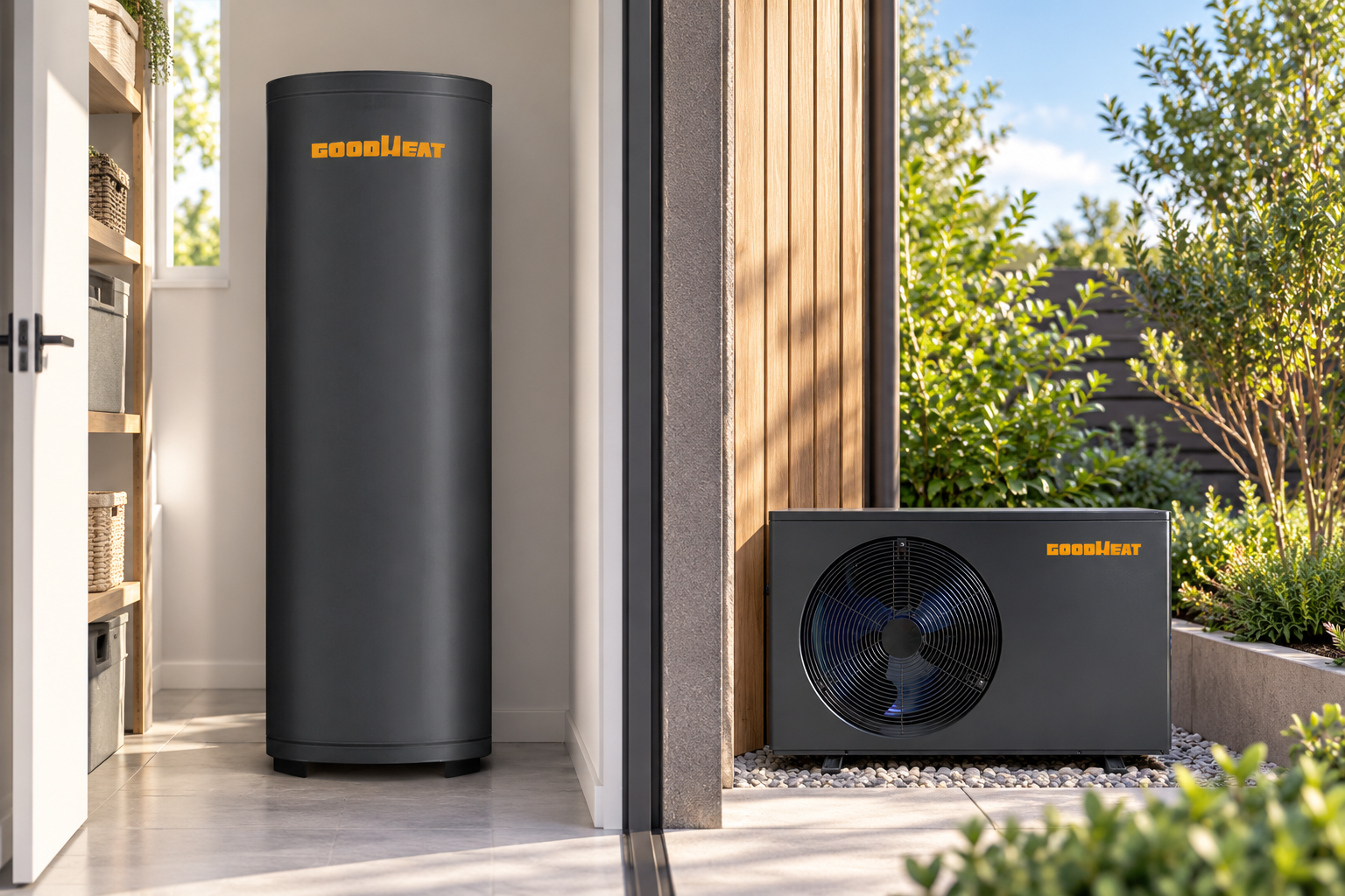 Ішкі резервуар мен сыртқы жылу сорғысы бар GOODHEAT R410A су айналымын бөлу жүйесі